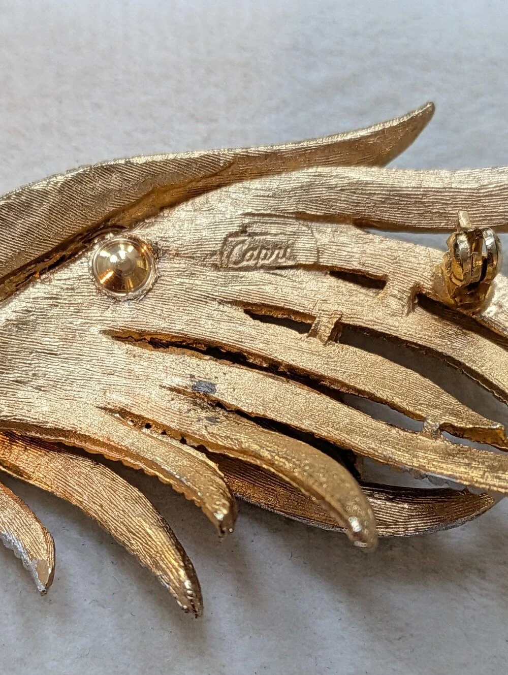 Vintage CAPRI Signed Rhinestone Feather Brooch – 3